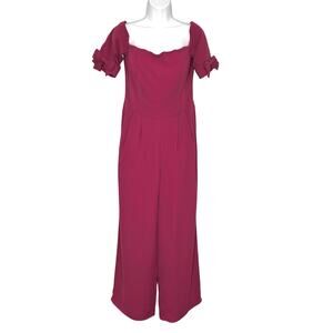 Gal Meets Glam Meredith Crepe Off Shoulder Jumpsuit Magenta Pink 6
